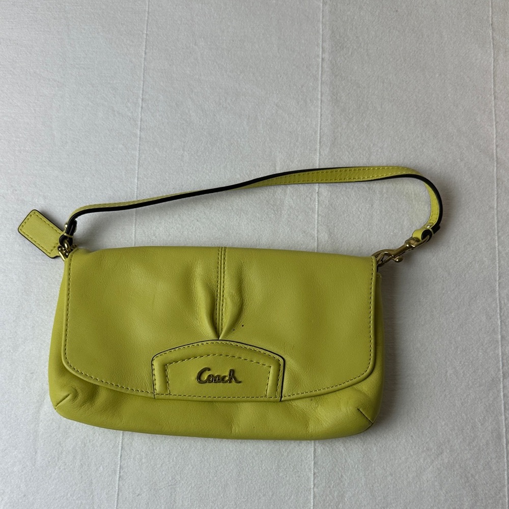 Coach Chartreuse Leather Wristlet